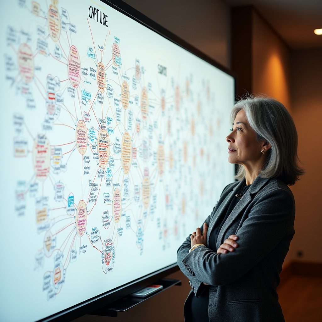Mappa cognitiva visiva della gestione delle conoscenze su una lavagna